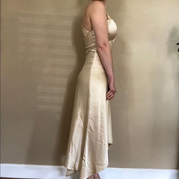 VINTAGE Allen Schwartz gold satin dress | Gatsby 20s 30s - Picture 3 of 14